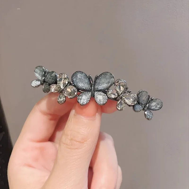 Elegant Crystal Flower Hairpin Spring Clip High-end Women's Back of Head Half-tied Hair Clip Girls Korean Style Hair Accessories - Daebak