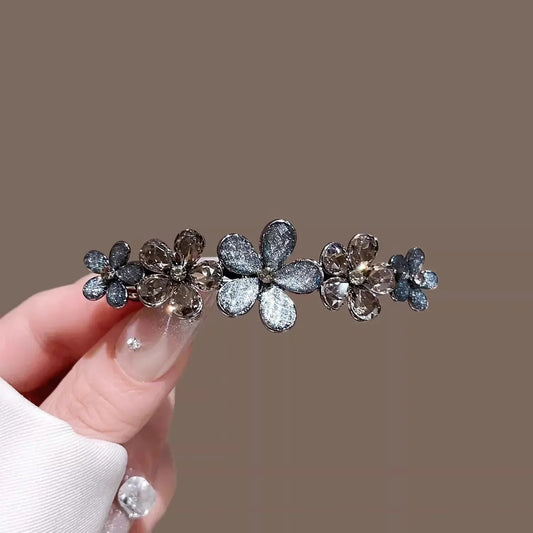 Elegant Crystal Flower Hairpin Spring Clip High-end Women's Back of Head Half-tied Hair Clip Girls Korean Style Hair Accessories - Daebak