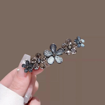 Elegant Crystal Flower Hairpin Spring Clip High-end Women's Back of Head Half-tied Hair Clip Girls Korean Style Hair Accessories - Daebak