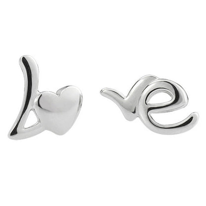 Female Korean Fashion Love English Sier Stud Earrings - Daebak