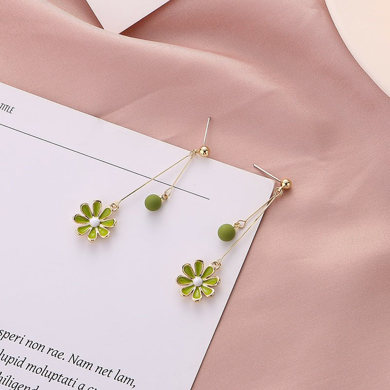 Green Flowers Daisies Fresh Trendy Korean Style Elegant No Ear Clip - Daebak