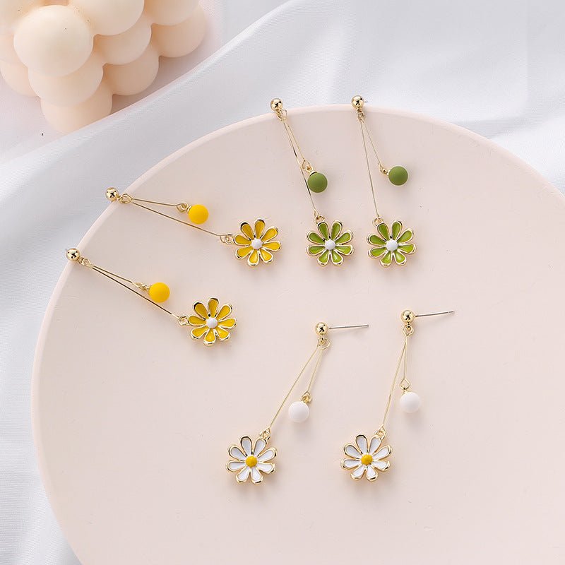 Green Flowers Daisies Fresh Trendy Korean Style Elegant No Ear Clip - Daebak
