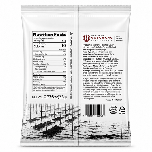 [Haenong] Pole-Raised Gopchang Dol Gim Seaweed (10 Sheets, 22g, 0.78 oz) - Daebak