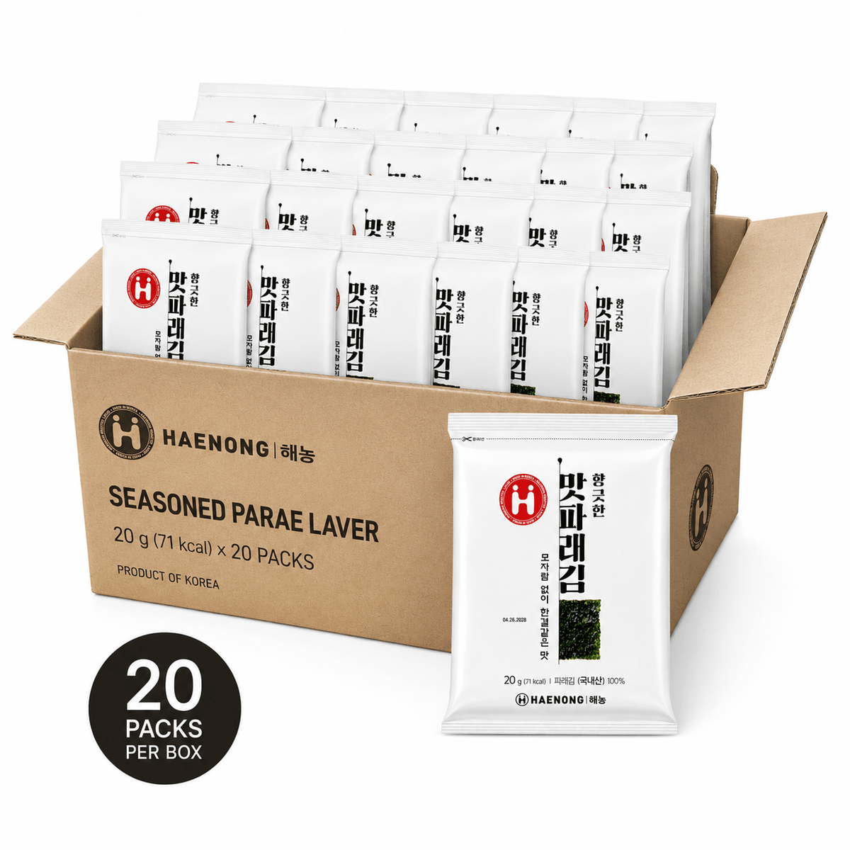 [Haenong] Roasted Seasoned Green Laver (Parae Gim)(10 Sheets, 20g, 0.71 oz) - Daebak
