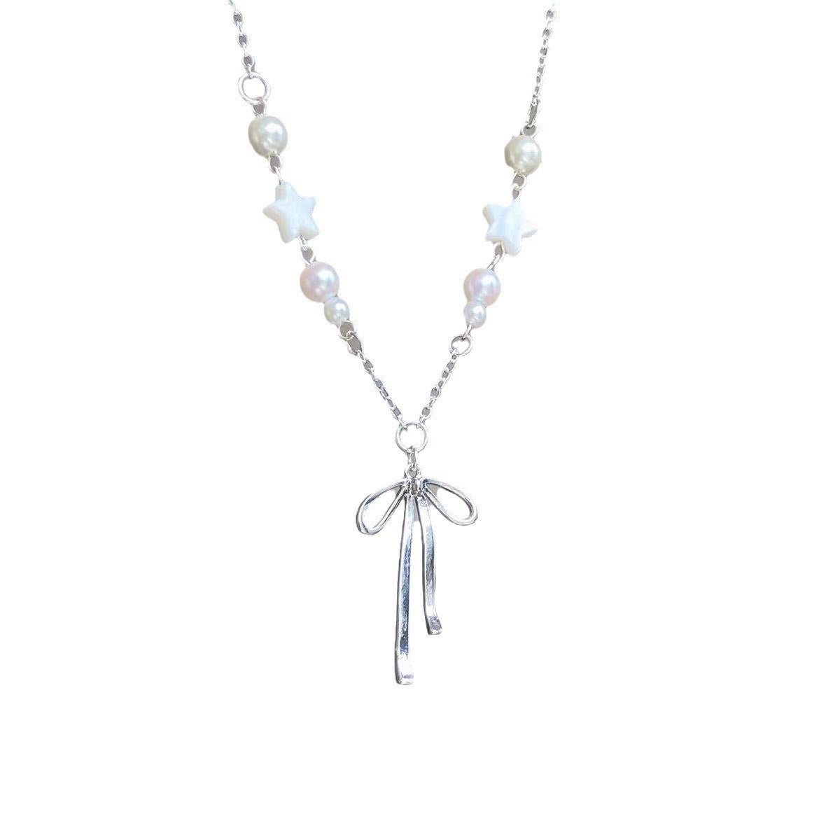 Heart Bow Pearl Korean Artsy Temperament Necklaces - Daebak