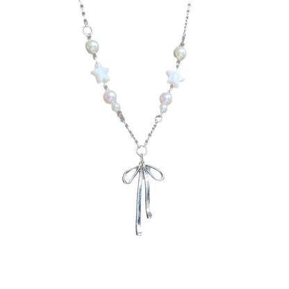 Heart Bow Pearl Korean Artsy Temperament Necklaces - Daebak