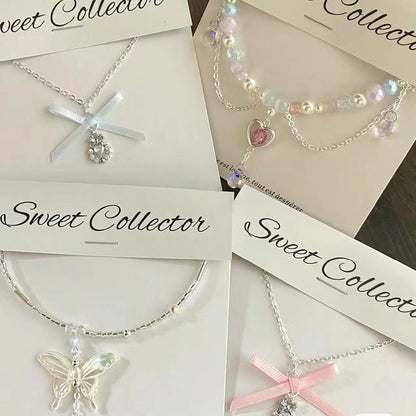 Heart Bow Pearl Korean Artsy Temperament Necklaces - Daebak