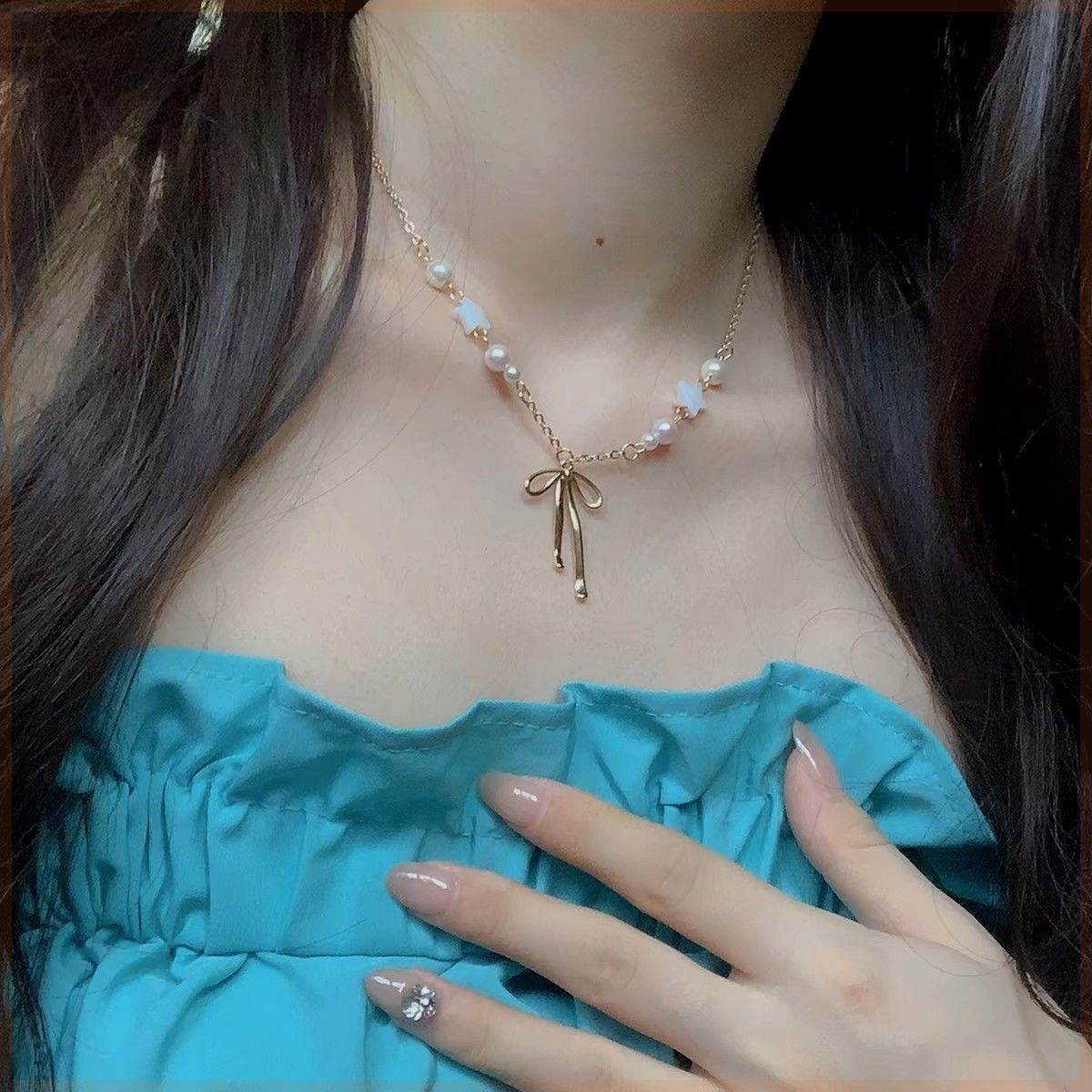 Heart Bow Pearl Korean Artsy Temperament Necklaces - Daebak