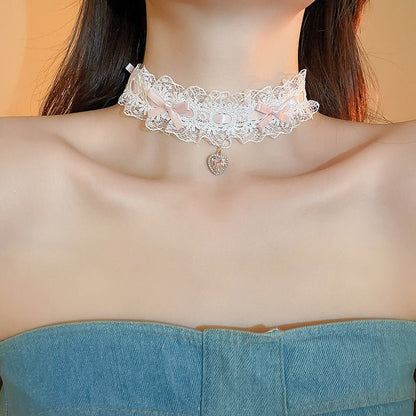Heart Bow Pearl Korean Artsy Temperament Necklaces - Daebak