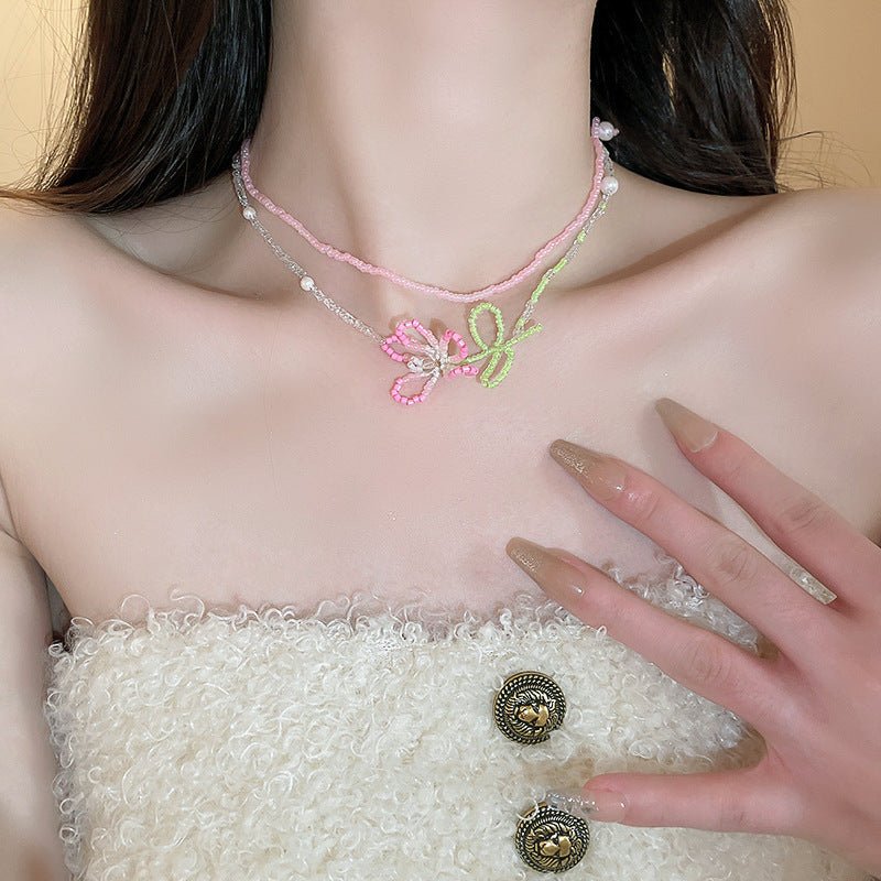 Heart Bow Pearl Korean Artsy Temperament Necklaces - Daebak