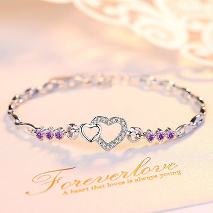 Heart-shaped Korean Style Buckle Full Diamond Bracelets - Daebak