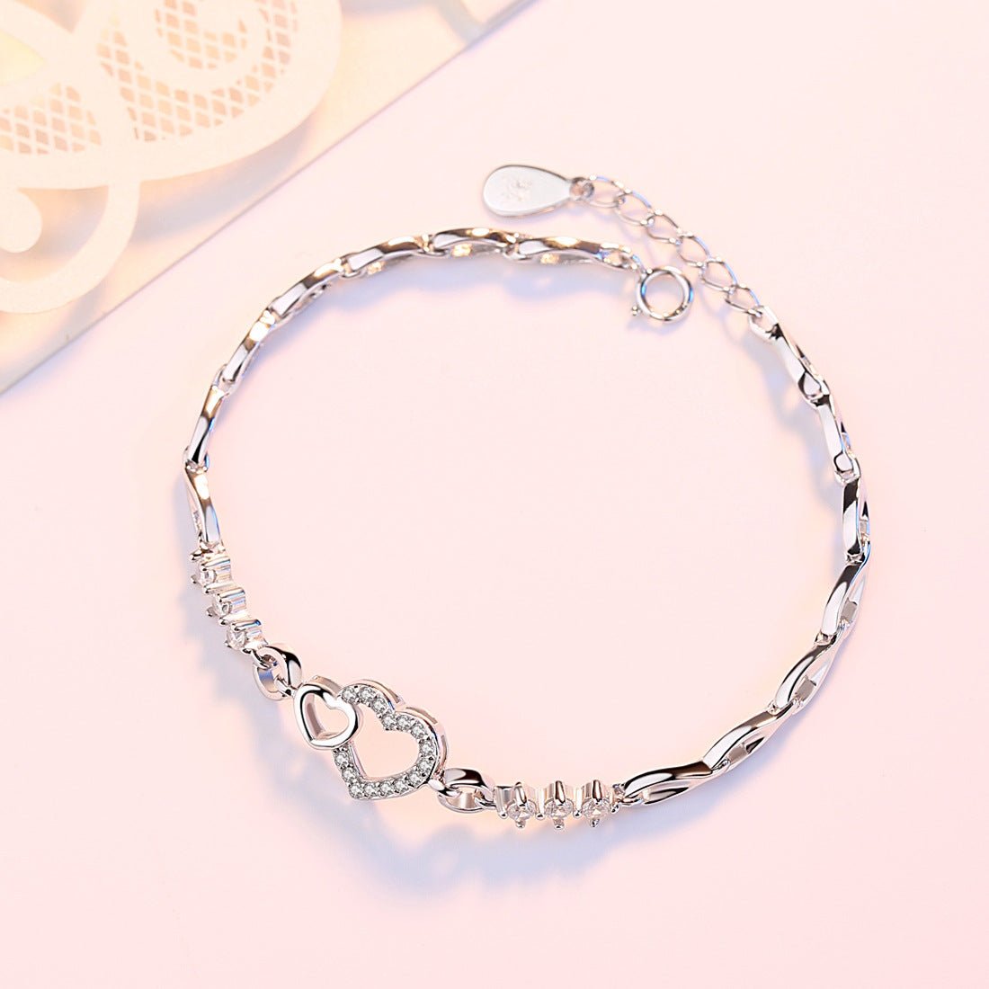 Heart-shaped Korean Style Buckle Full Diamond Bracelets - Daebak