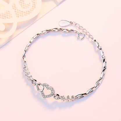 Heart-shaped Korean Style Buckle Full Diamond Bracelets - Daebak