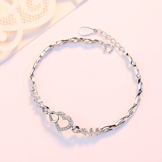 Heart-shaped Korean Style Buckle Full Diamond Bracelets - Daebak