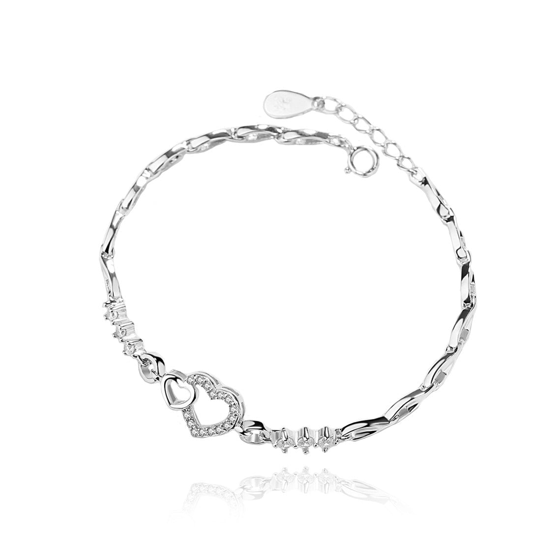 Heart-shaped Korean Style Buckle Full Diamond Bracelets - Daebak