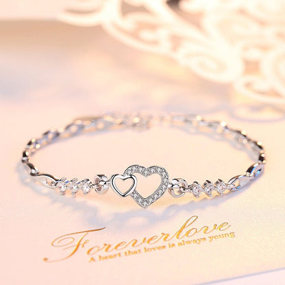 Heart-shaped Korean Style Buckle Full Diamond Bracelets - Daebak