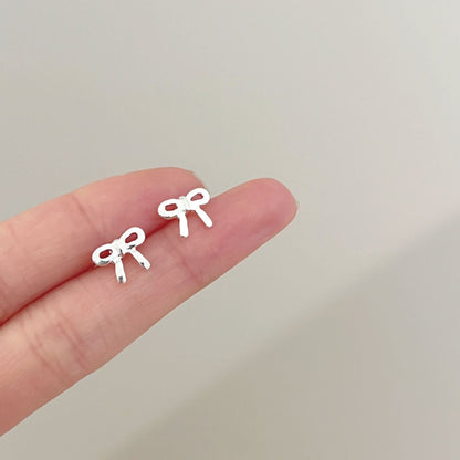High-grade Bow Small Sier-plated Geometric Korean Earrings - Daebak