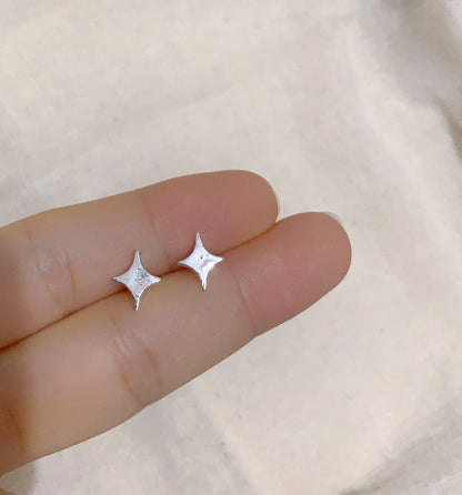 High-grade Bow Small Sier-plated Geometric Korean Earrings - Daebak
