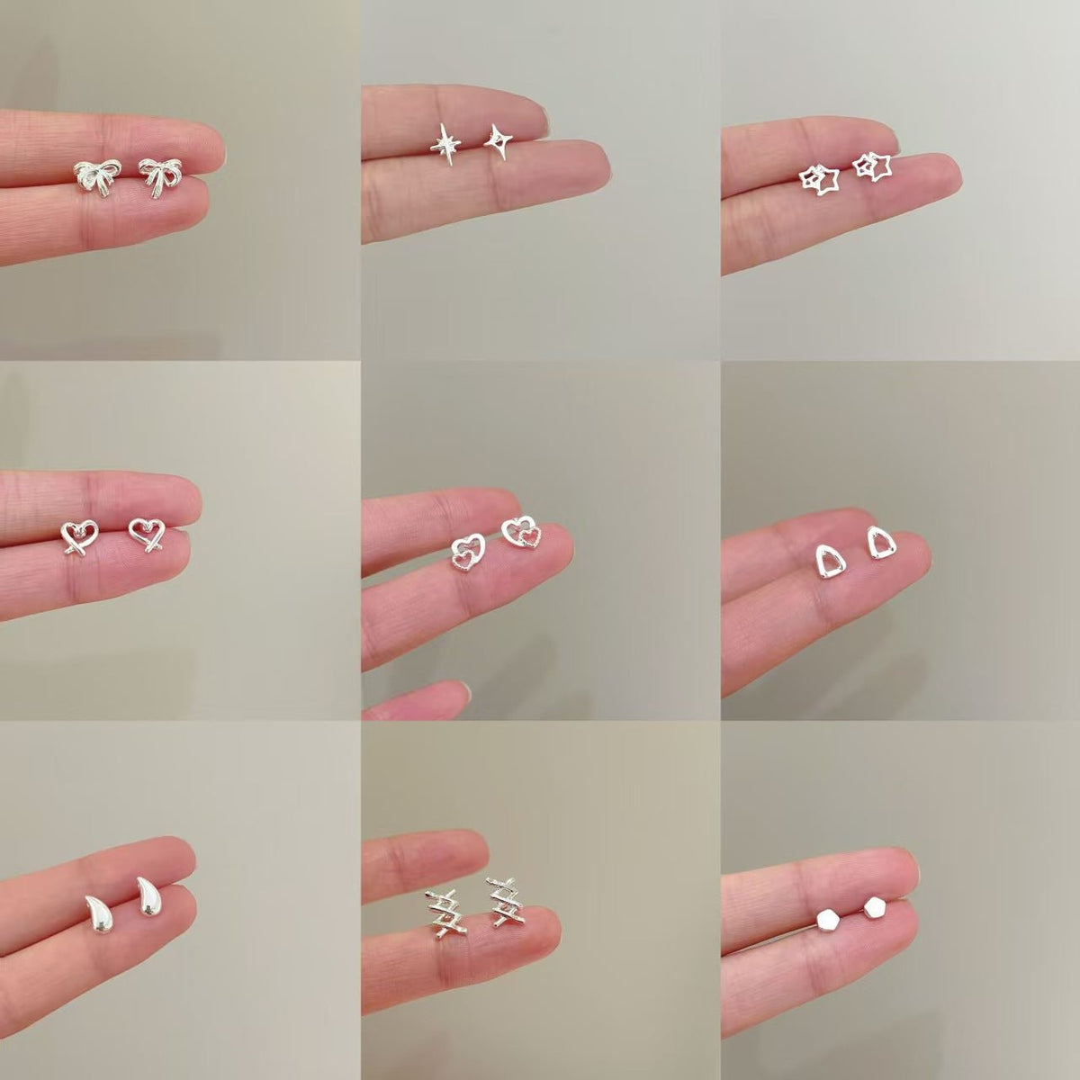 High-grade Bow Small Sier-plated Geometric Korean Earrings - Daebak