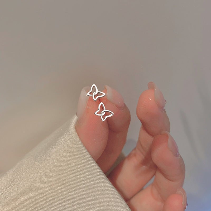 High-grade Bow Small Sier-plated Geometric Korean Earrings - Daebak