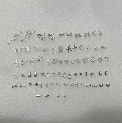 High-grade Bow Small Sier-plated Geometric Korean Earrings - Daebak