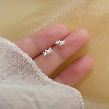 High-grade Bow Small Sier-plated Geometric Korean Earrings - Daebak
