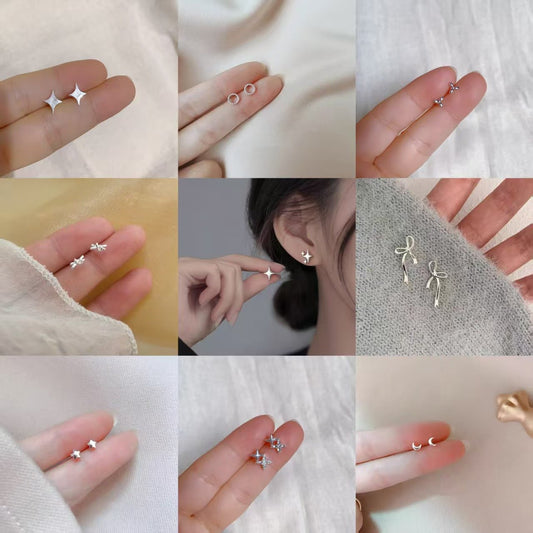 High-grade Bow Small Sier-plated Geometric Korean Earrings - Daebak