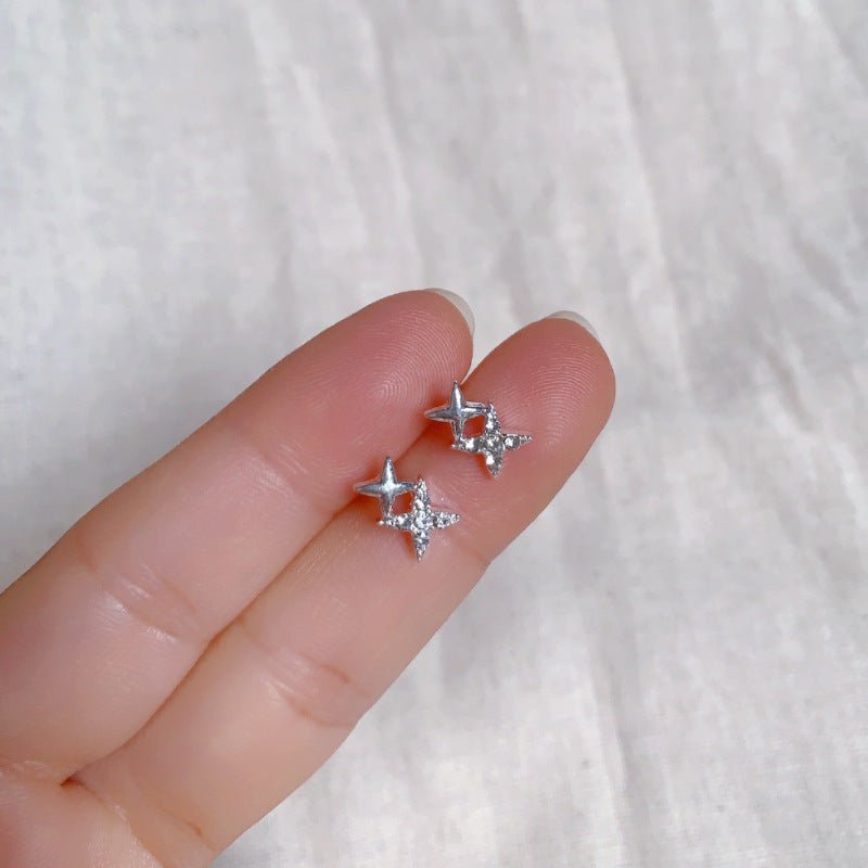 High-grade Bow Small Sier-plated Geometric Korean Earrings - Daebak