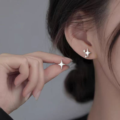 High-grade Bow Small Sier-plated Geometric Korean Earrings - Daebak