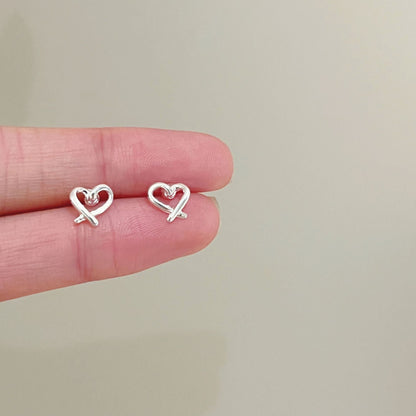 High-grade Bow Small Sier-plated Geometric Korean Earrings - Daebak