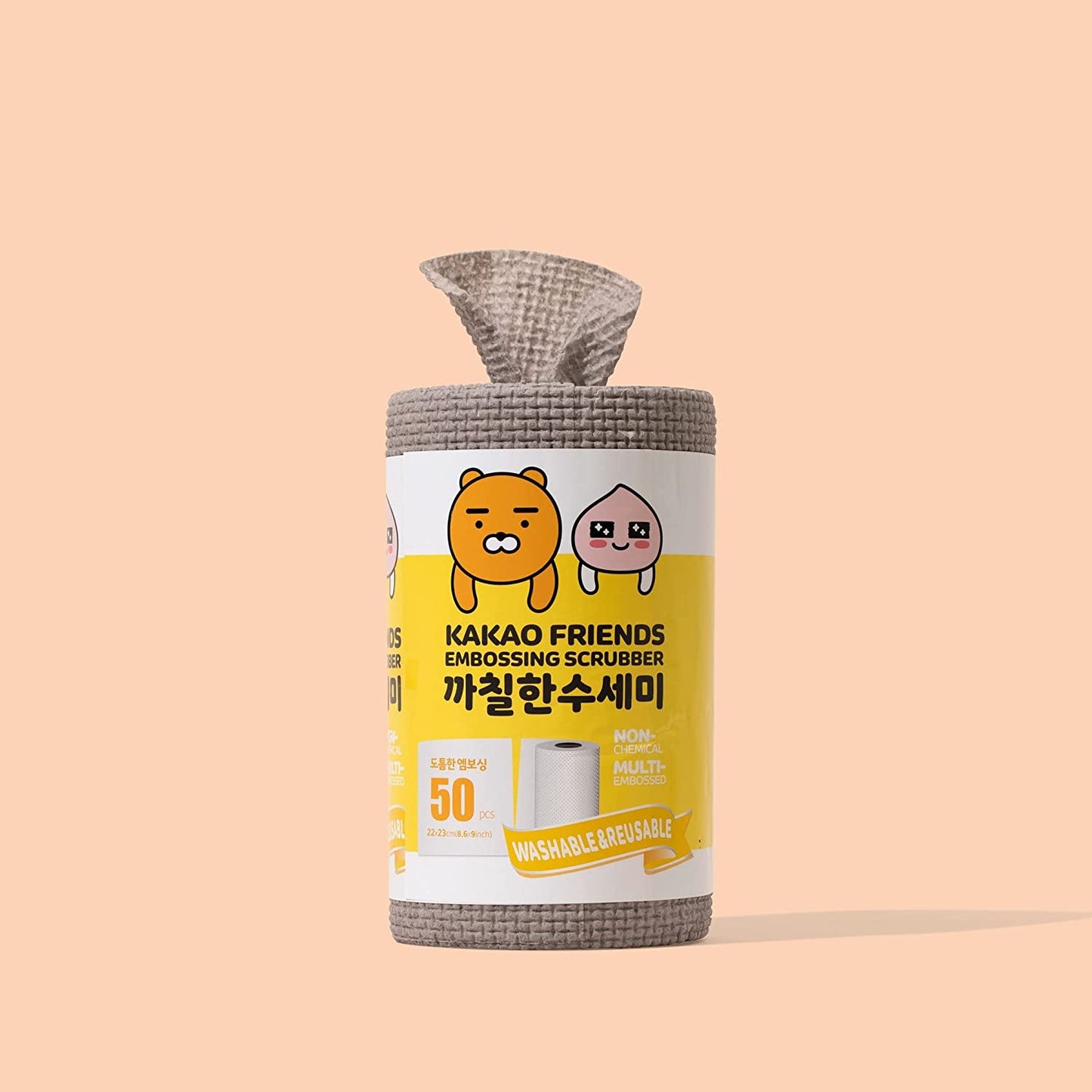 KakaoFriends Disposable Dish Scrubber Towel - Multipurpose Scouring Sheets - 50 Sheets - Daebak