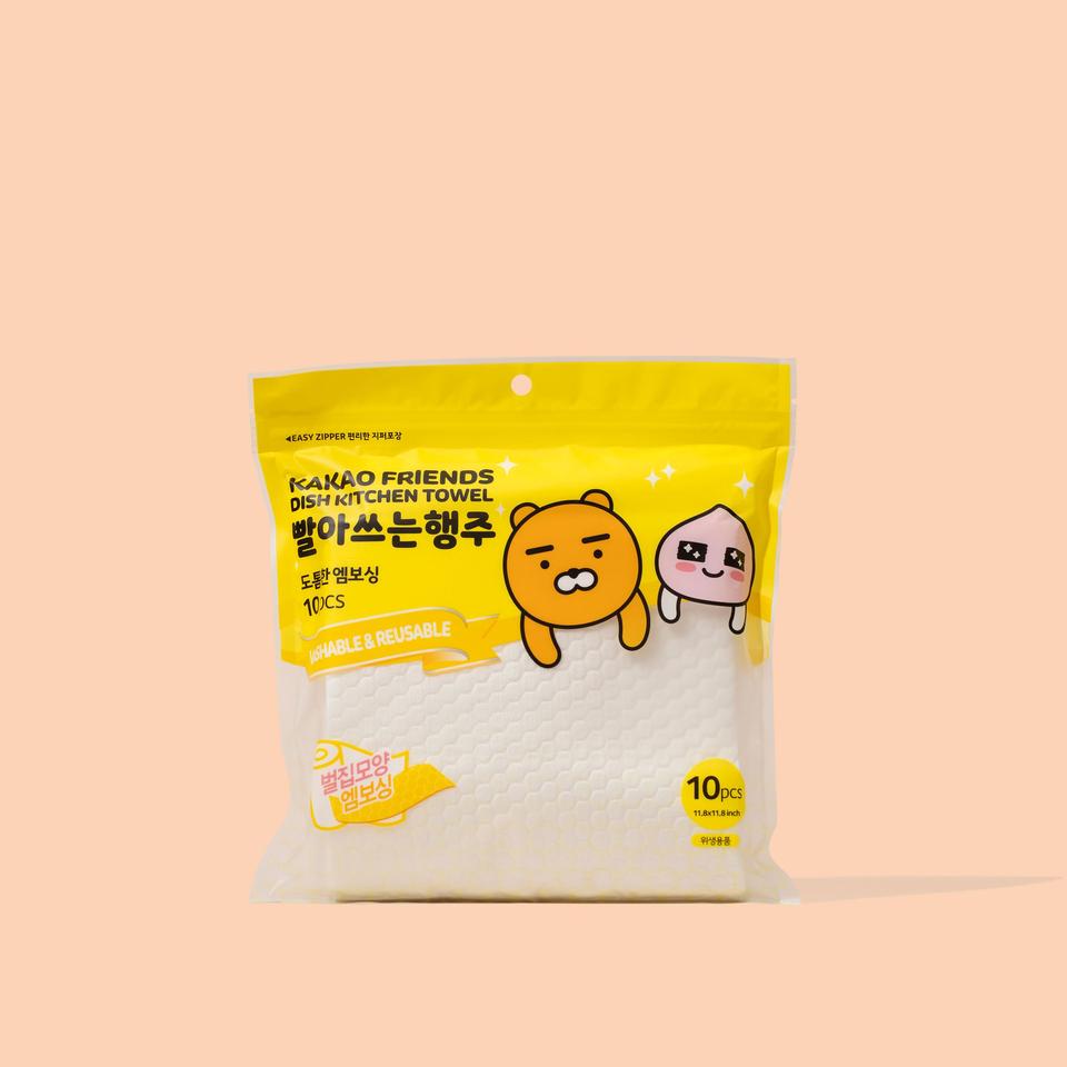 KakaoFriends Licensed Design Reusable Dish Cloth - Durable and Washable 40 Count (4 Packs of 10 Sheets) - Daebak