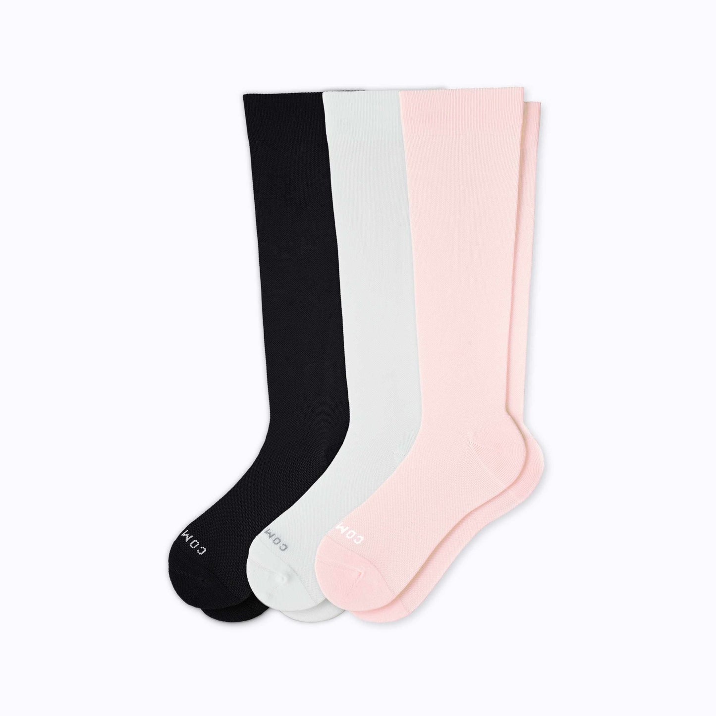 Knee-High Compression Socks - 3 Pack Solids Black/Rose/White - Daebak