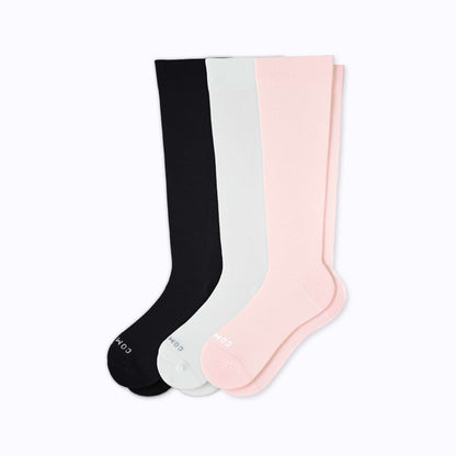 Knee-High Compression Socks - 3 Pack Solids Black/Rose/White - Daebak