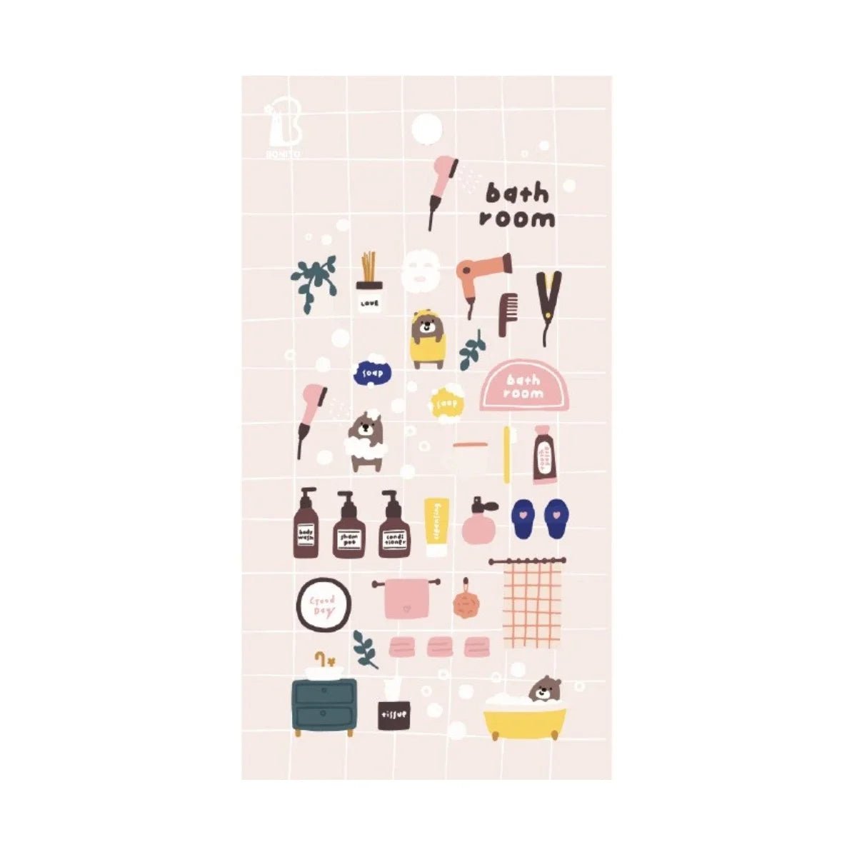 Korean Bonito Bear Bath Room Paper Stickers | Cute Stationery for DIY Scrapbooking - Daebak