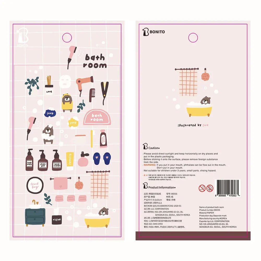 Korean Bonito Bear Bath Room Paper Stickers | Cute Stationery for DIY Scrapbooking - Daebak