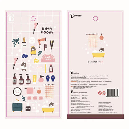 Korean Bonito Bear Bath Room Paper Stickers | Cute Stationery for DIY Scrapbooking - Daebak