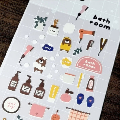 Korean Bonito Bear Bath Room Paper Stickers | Cute Stationery for DIY Scrapbooking - Daebak