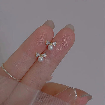 Korean Heart Drop Earrings For Women Girl Romantic Valentine's Day Gift Fashion Jewelry Trend Hanging Pearl Cute Bowknot Earring - Daebak
