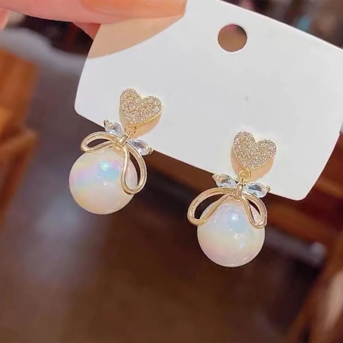 Korean Heart Drop Earrings For Women Girl Romantic Valentine's Day Gift Fashion Jewelry Trend Hanging Pearl Cute Bowknot Earring - Daebak