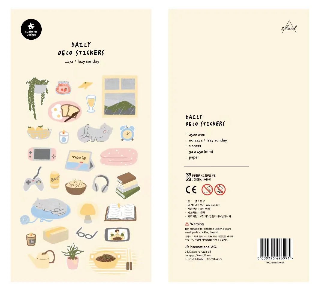 Korean Import Suatelier Lazy Sunday Stickers | Cute Scrapbooking and DIY Journal Decor - Daebak