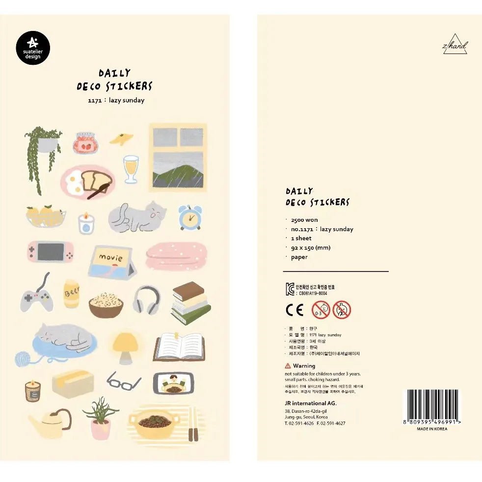 Korean Import Suatelier Lazy Sunday Stickers | Cute Scrapbooking and DIY Journal Decor - Daebak