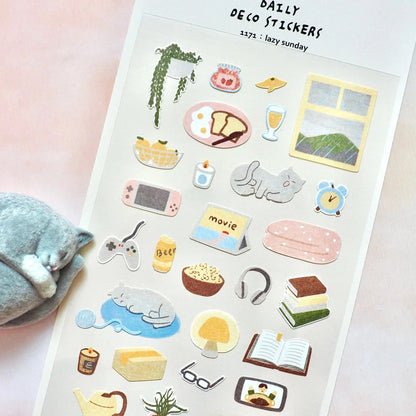 Korean Import Suatelier Lazy Sunday Stickers | Cute Scrapbooking and DIY Journal Decor - Daebak