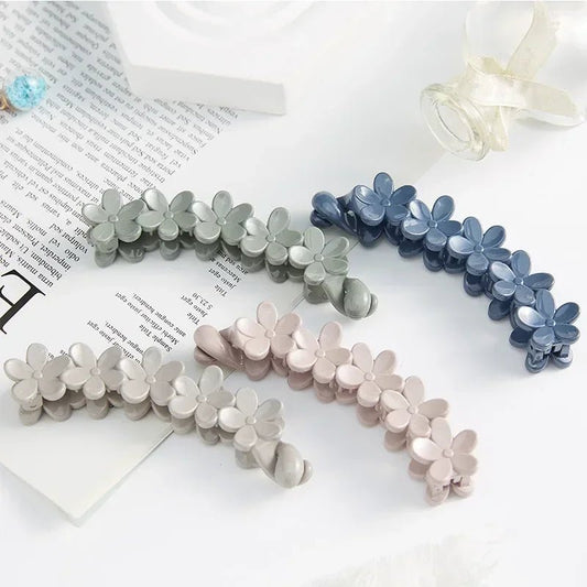 Korean Simple Frosted Banana Ponytail Hair Clips Small Flowers Ponytail Holder Back Head Banana Clip Plum Blossom Twisted Clip - Daebak