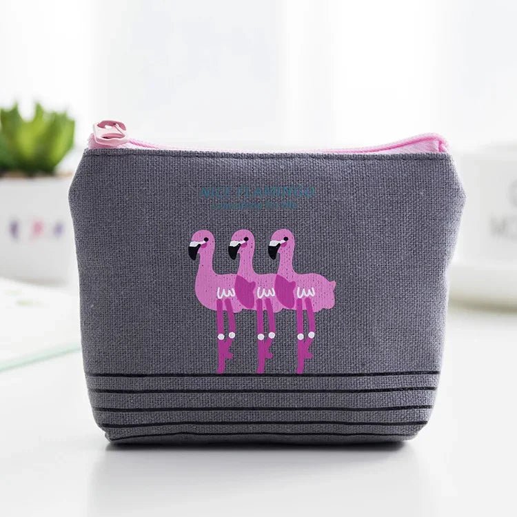 Korean Square Flamingo Coin Money Pouch | Small Canvas Zipper Wallet for Students - Daebak