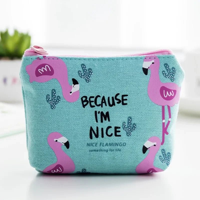 Korean Square Flamingo Coin Money Pouch | Small Canvas Zipper Wallet for Students - Daebak