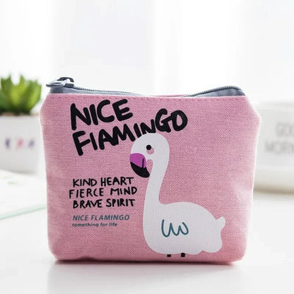 Korean Square Flamingo Coin Money Pouch | Small Canvas Zipper Wallet for Students - Daebak