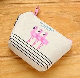 Korean Square Flamingo Coin Money Pouch | Small Canvas Zipper Wallet for Students - Daebak