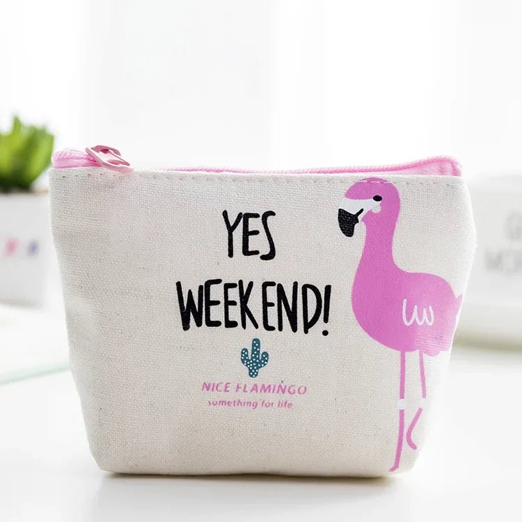 Korean Square Flamingo Coin Money Pouch | Small Canvas Zipper Wallet for Students - Daebak