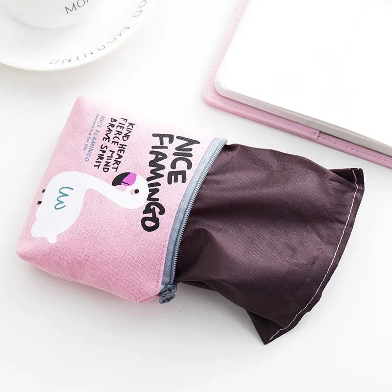Korean Square Flamingo Coin Money Pouch | Small Canvas Zipper Wallet for Students - Daebak